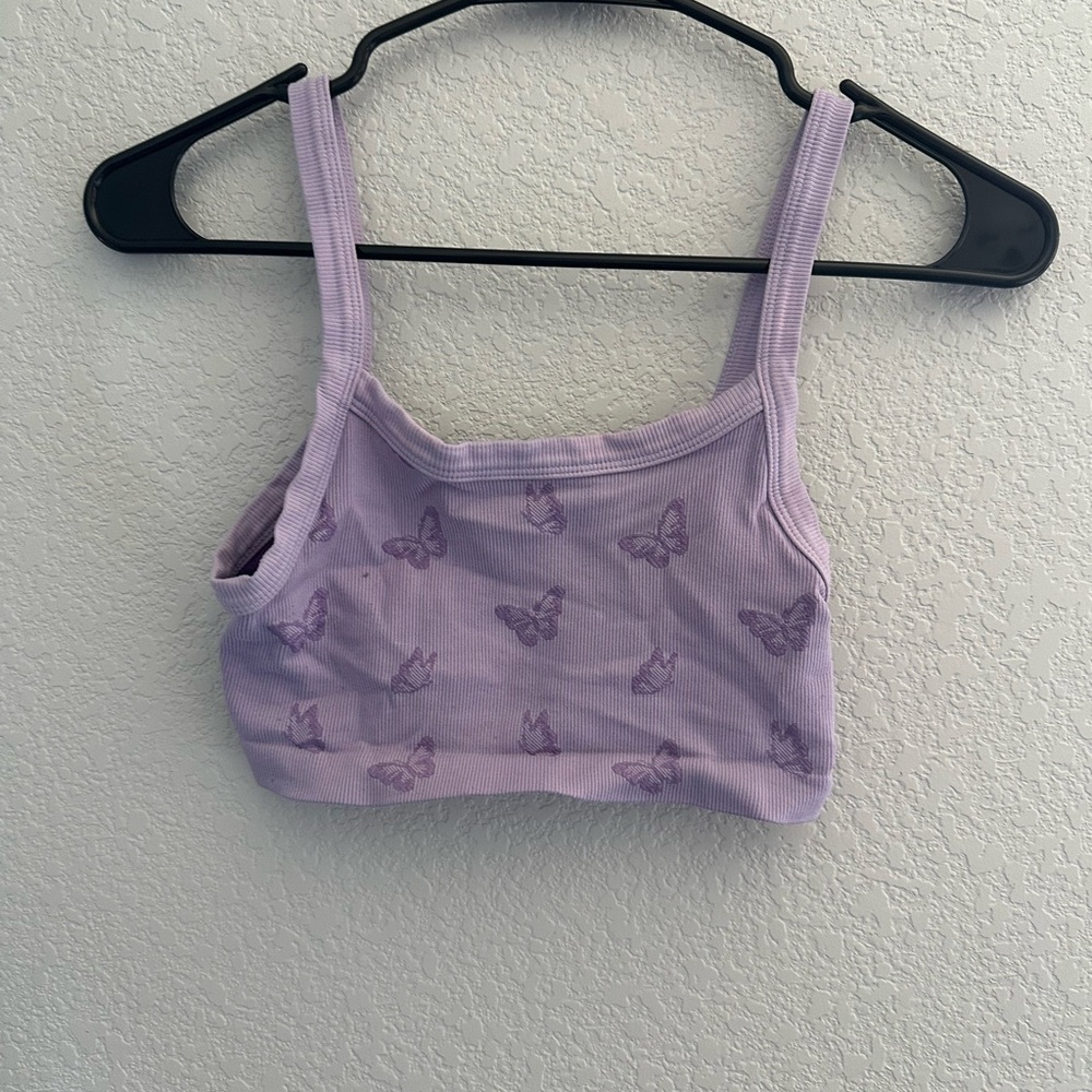Lavender Butterfly Print Crop Top